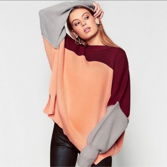 Free People Sweaters - Free People Easy Street Sweater Size XS Color Block Pullover Ribbed Knit Relaxed